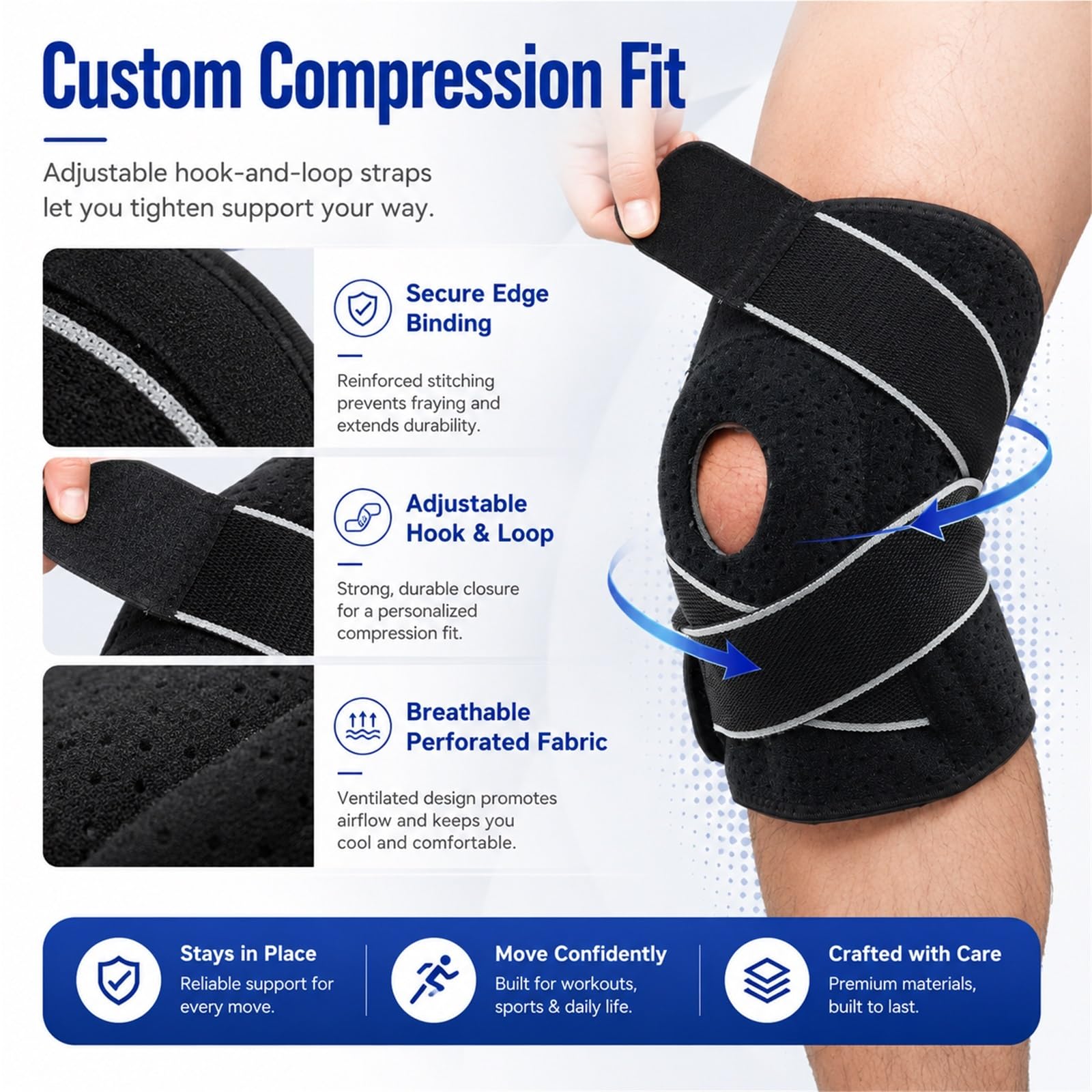 Soporte para la rodilla para hombres y mujeres, rodillera de compresión ajustable con estabilizadores laterales y almohadilla de gel de silicona para la rótula, ideal para correr, hacer senderism