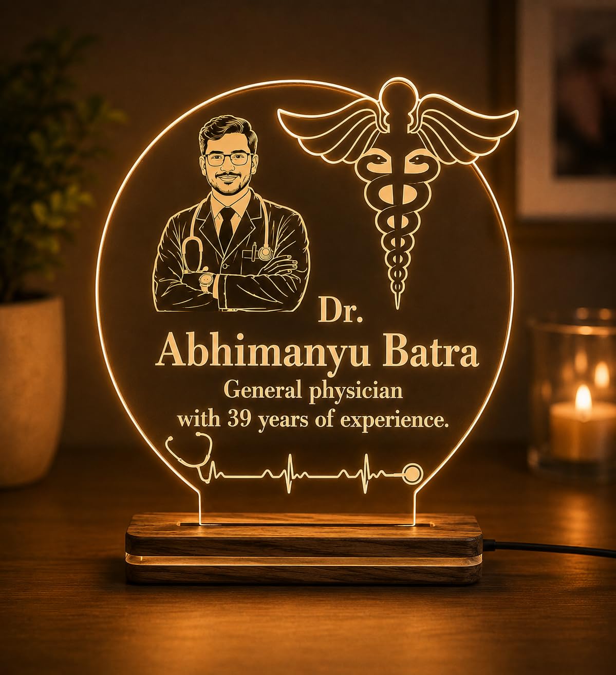Personalized Doctor Acrylic LED Lamp with Name & Photo | Custom Medical Name Plate Light | Wooden LED Base | Customized Gift for Doctors-image-48