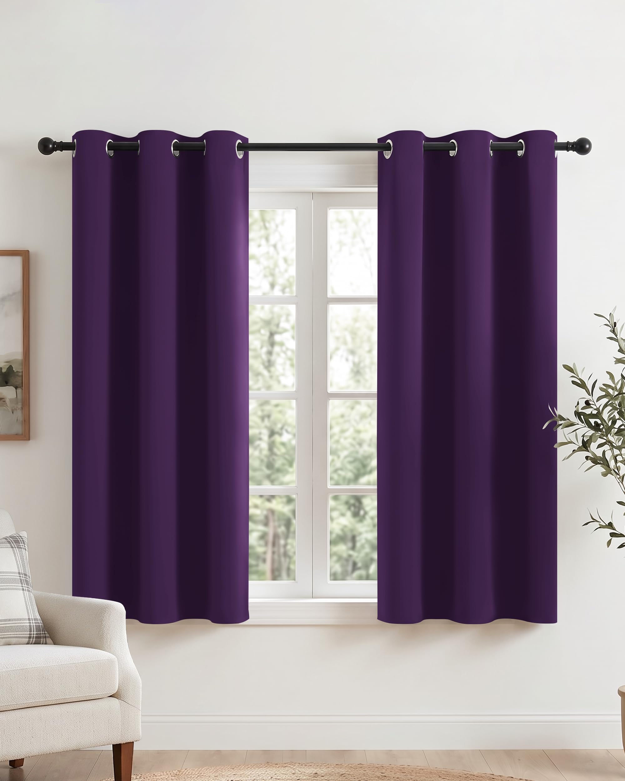 PONY DANCE Short Eyelet Blackout Curtains Purple, Thermal Insulated Room Darkening Drapes for Playroom & Kids Space, Classic Energy Saving Privacy, 2 Panels W34 xL45 — image 1