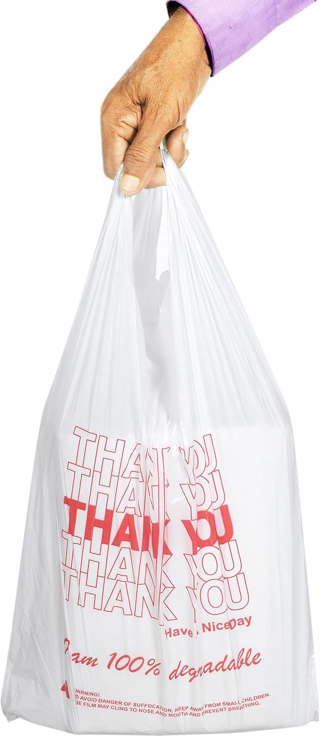 ALFAEX White "Thank you" Vest Plastic Carrier Bags 11 x 17 x 21