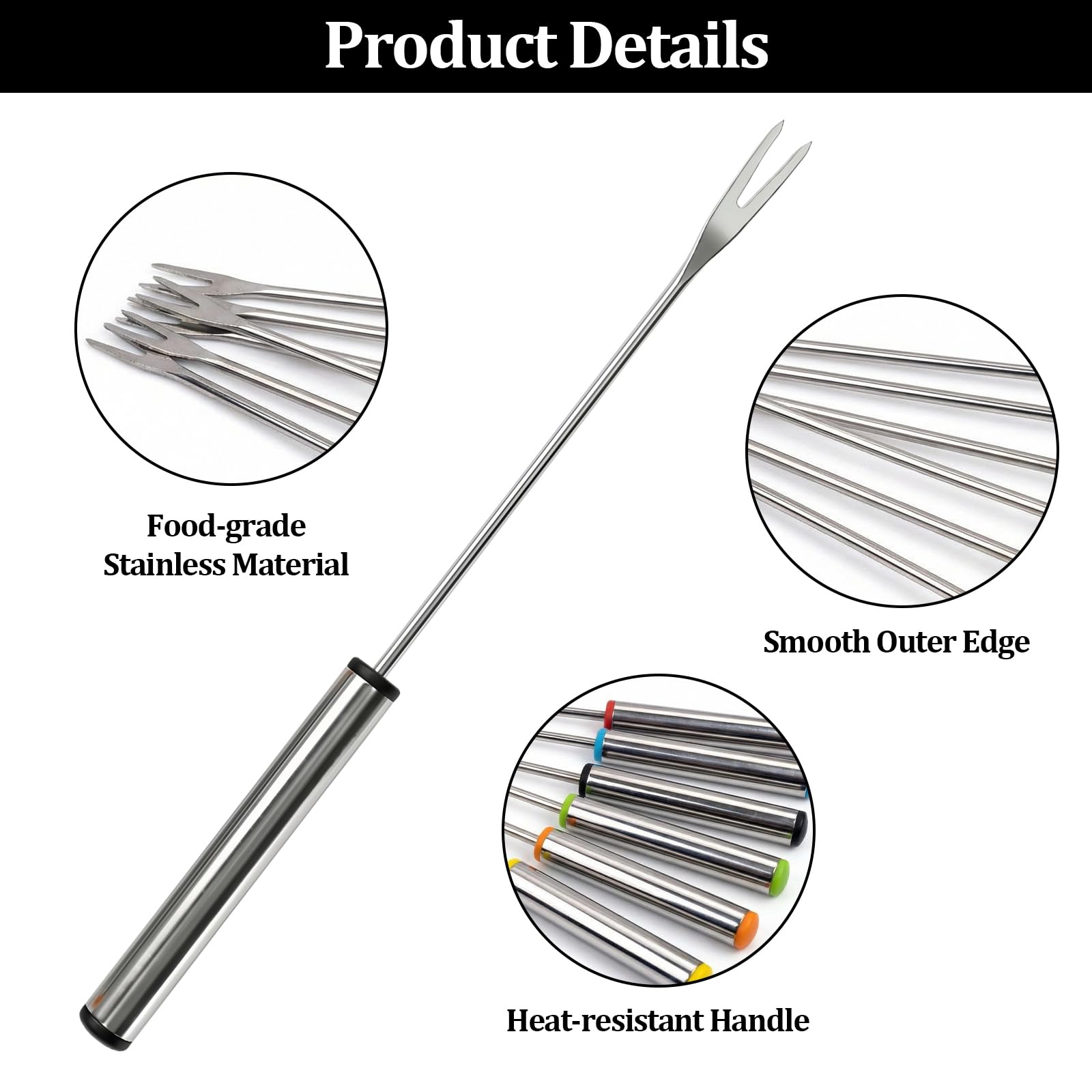 Stainless Steel Fondue Forks,6 PCS Color Coded Cheese Fondue Forks for Chocolate Fountain Cheese Fondue,Heat Resistant Smores Sticks(9.5 Inch) — Amazon image 2