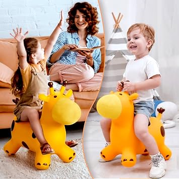 Hopper Animal For Kids,Inflatable Giraffe Hopper Bouncy Ride On Jumping Toys For Boys Girls Toddler Birthday Gift (Yellow)