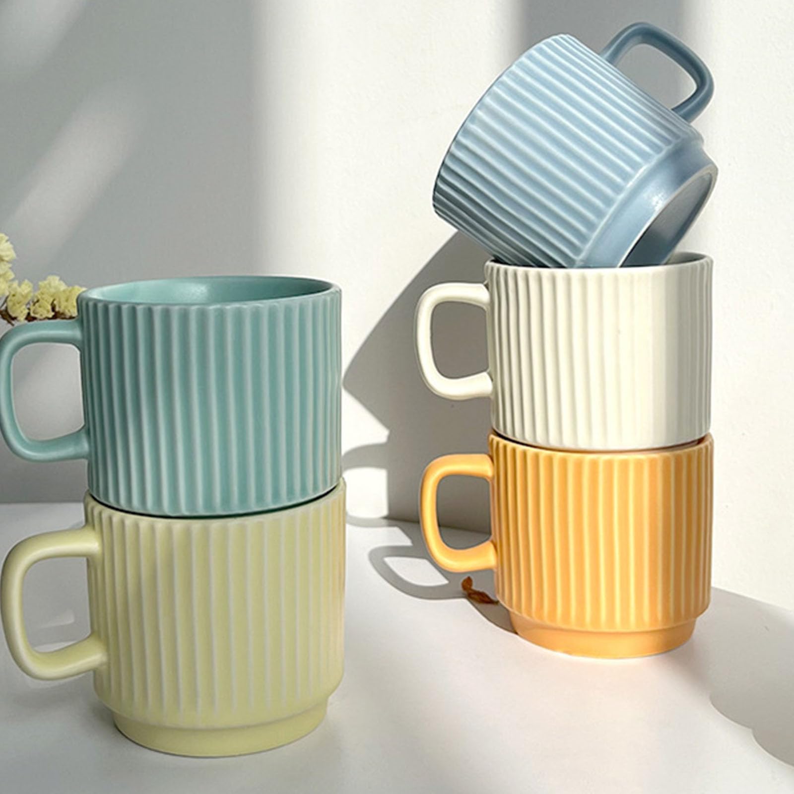 Juego de 6 Tazas apilables de Porcelana de 260 ml para café expreso con asa, Ideales para té, café con Leche, Cacao y Capuchino. (White)