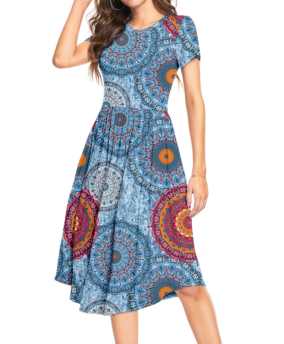 DEARCASE Mujer Vestido Camiseta Estampado Floral Sin Mangas Vestido Casual Corto Playa con un Bolsillo Elegante Vestido Casual Vacaciones
