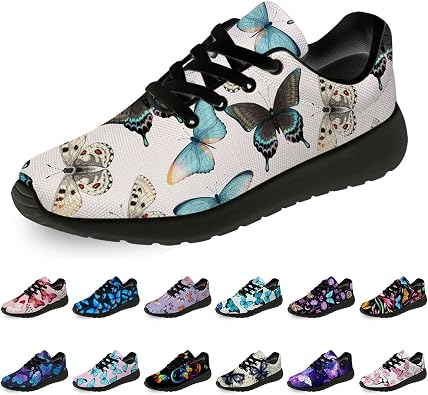 Butterfly Shoes for Women Men Running Shoes Walking Tennis Sneakers Blue Butterfly Black Butterflies Shoes Gifts for Boy Girl,Size 7 Men/8.5 Women Black