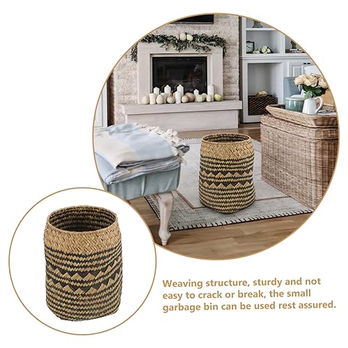 Miniatura 9 de Cesta de almacenamiento de mimbre para baño, cesta pequeña redonda de rota para organizar la basura, papelera, oficina, cuerda de paja y escritorio