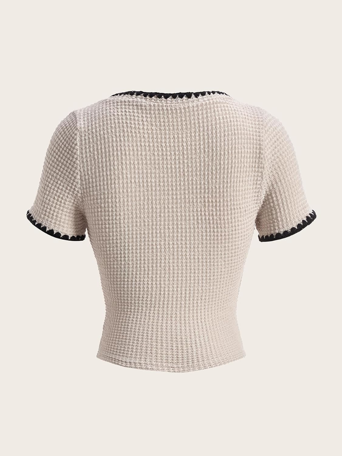 Women's Elegant Square Neck Short Sleeve T Shirts Summer Waffle Knit Dressy Casual Work Tops - Image 2