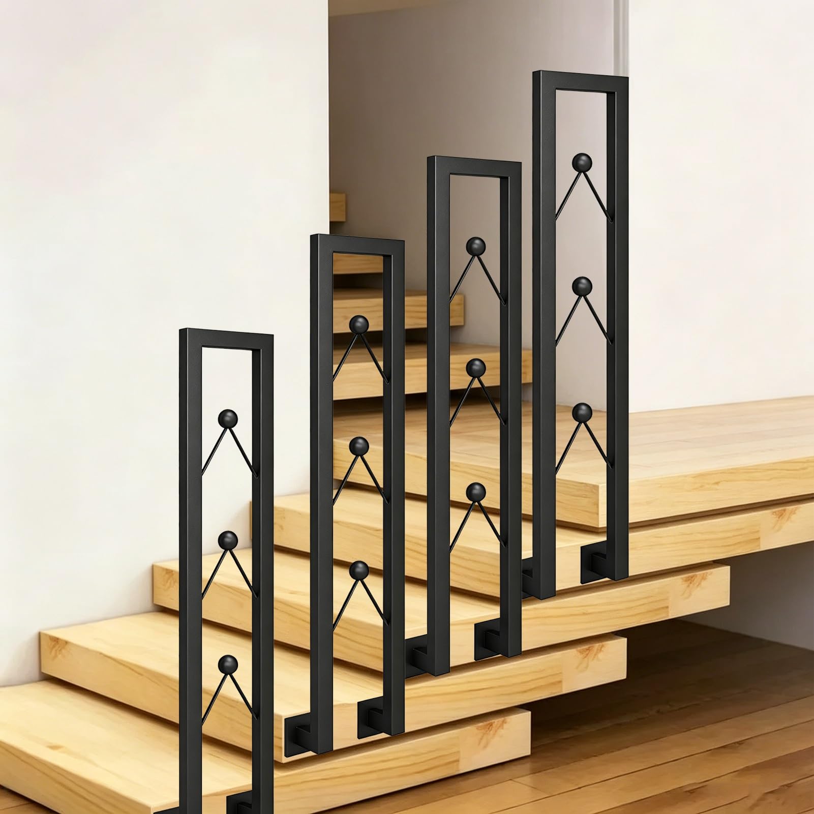 Black Wrought Iron Handrail – U-Shaped Stair Railing for Indoor/Outdoor Steps, Transitional Grab Bar Anti-Slip Support Rail with Installation Kit(95cm/37in)