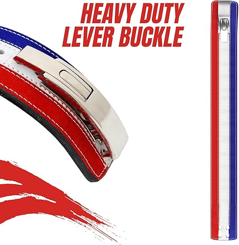 Miniatura 6 de ARD CHAMPS 10MM Peso Levantamiento de Potencia Palanca de Cuero Pro Cinturón Entrenamiento Gimnasio Rojo, Blanco y Azul
