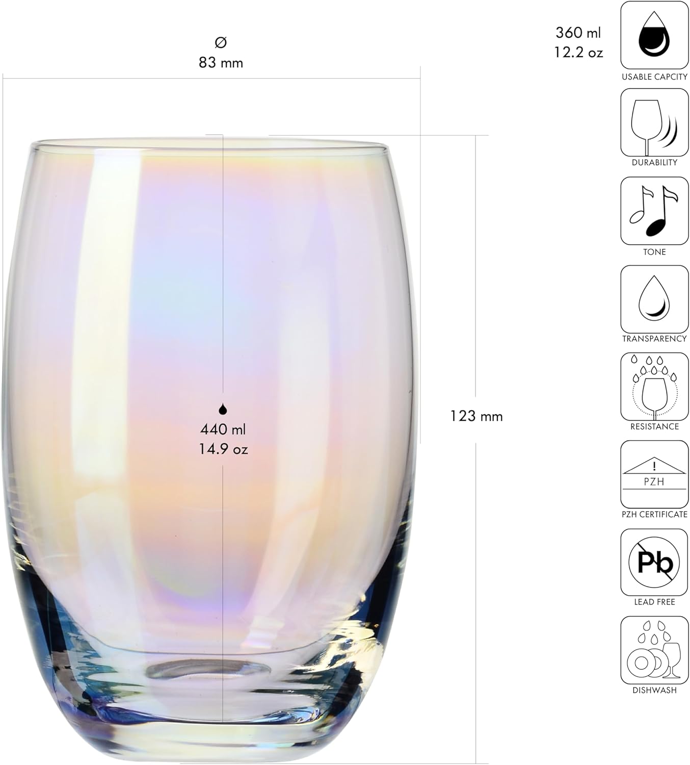Krosno Rainbow Chrome Glasses for Water, Juice and Other Drinks, Set of 6 Glasses, 12.2 Oz, Elite Collection, Statement Water Glasses, Made in Europe, Rainbow-Elite-360