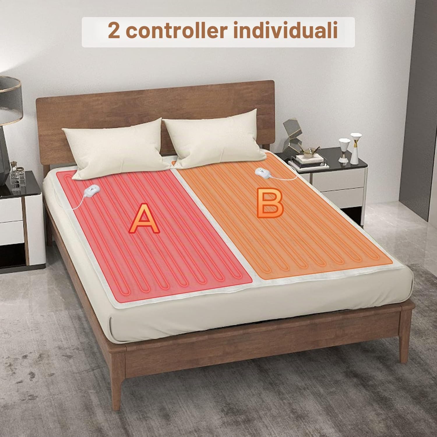 SILVANO Coperta elettrica doppio letto matrimoniale 160 x 140 2 x 60 watt Protezione automatica contro il riscaldamento - 2 livelli temperatura - doppio interruttore - lavabile in lavatrice