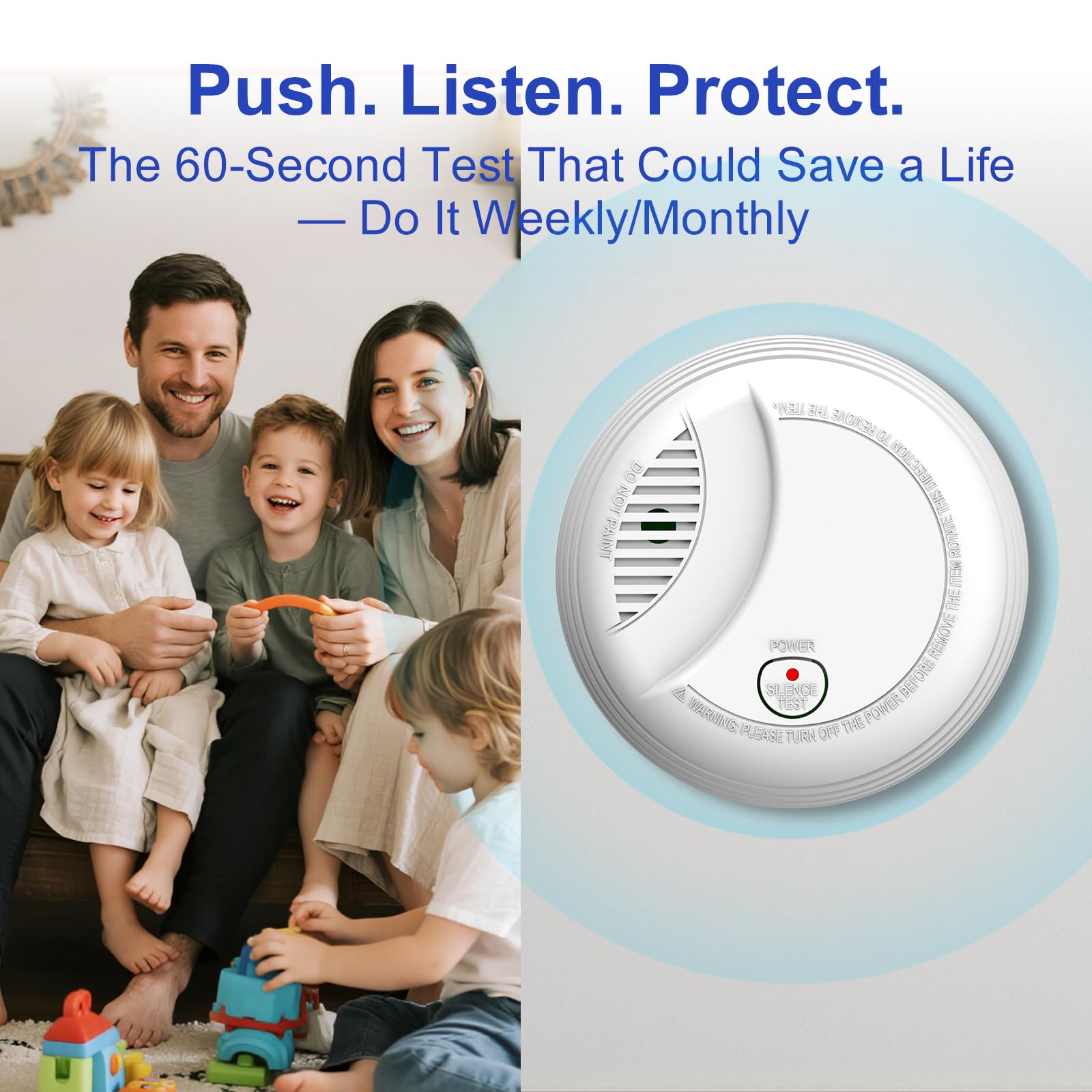 Détecteur de Fumée WiFi Intelligent avec Batterie au Remplaçable, Notification d'App, Fonction silencieuse et Auto-Test, EN14604, Alarme 85 dB, Alarme Incendie WiFi Compatible avec Tuya/Smart Life APP