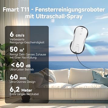 Fmart T11 Window Cleaning Robot with Spray Function Automatic Four-Way Spray System with Triple Safety System for All Smooth Surfaces Intelligent Navigation Remote Control