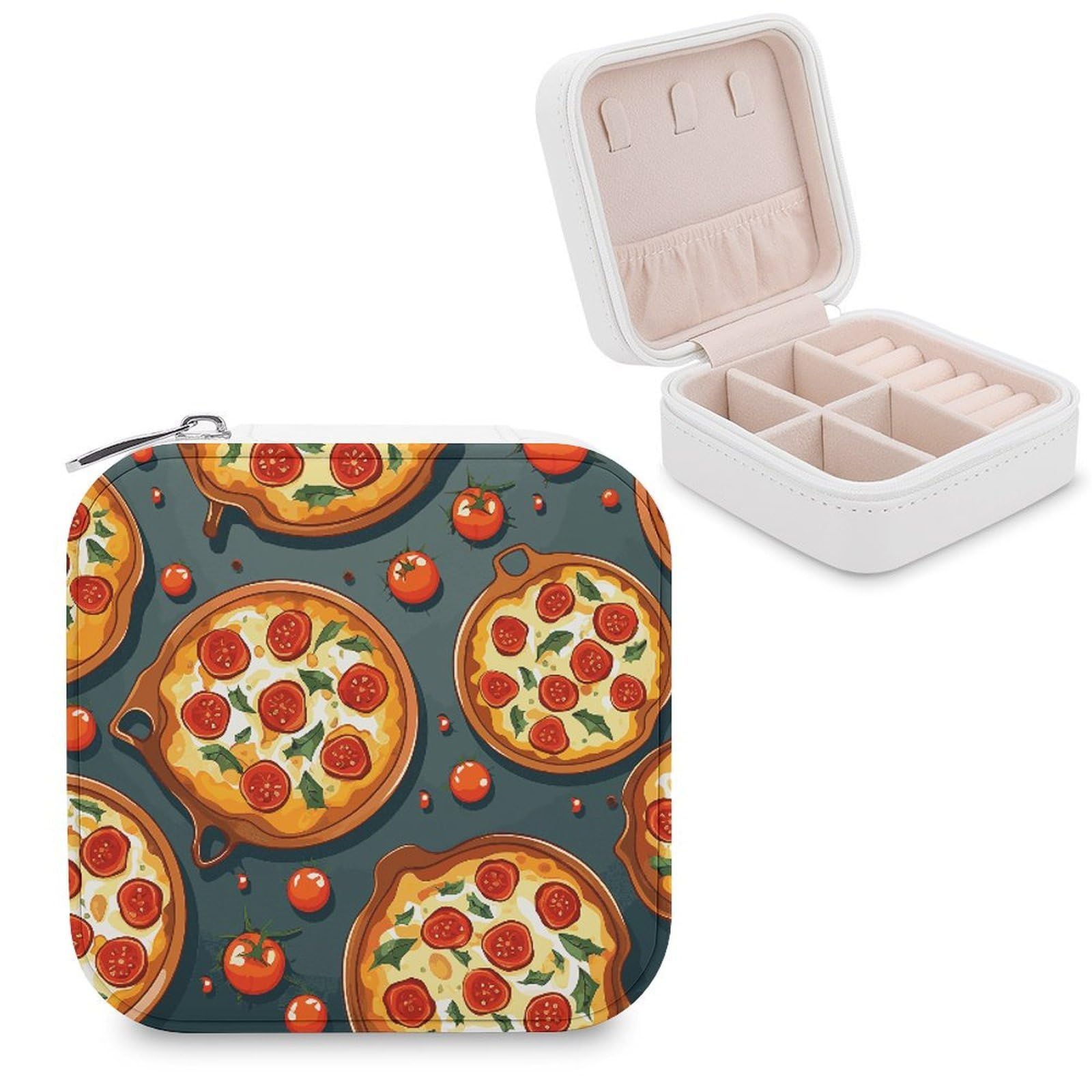 FekiLoot Pizza Food Jewelry Box Exquisite Jewelry Organizer Silver Gold Trinket Storage Case Multi Compartments Cute Earrings Ring Necklace Holder For Woman Household Gift