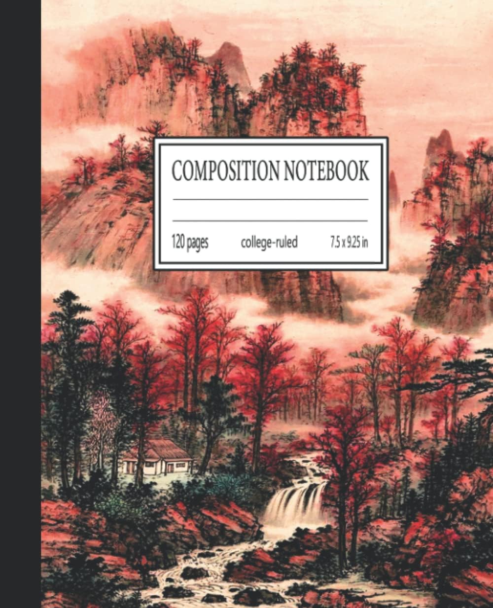 aesthetic japanese composition notebook college ruled: Japanese Nature Landscape Vintage Illustration | composition notebook red japanese art for school ,college ,office ,work| 7.5x9.25 in