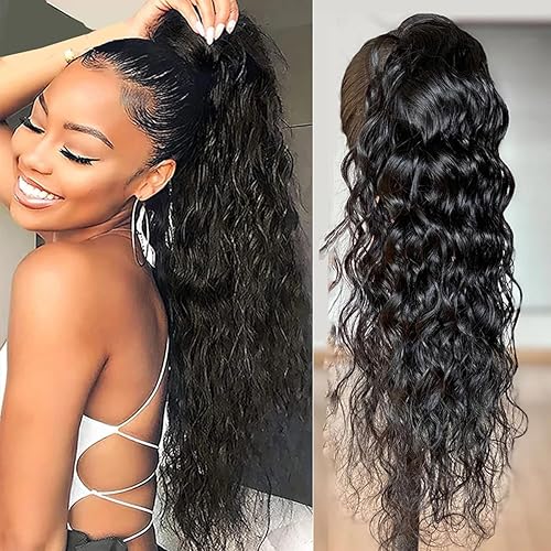 Miniatura 9 de Extension de cola de caballo con clip, rizada y ondulada, cabello humano, envuelve rizado ondulado con pasta mágica, 10A, cabello virgen brasileño