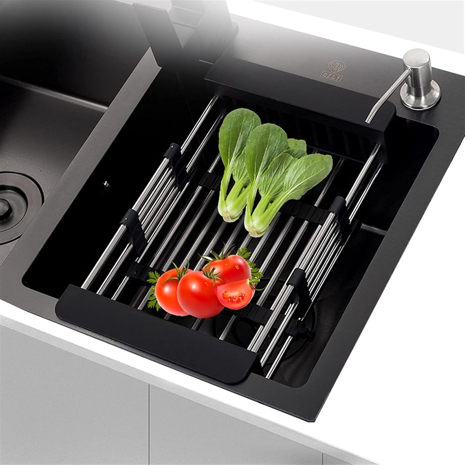 Double Kitchen Sink，3mm Thickness Stainless Steel Workstation Farmhouse Undermount Kitchen Sink with Complete Accessories(Size:7843,Color:Black)