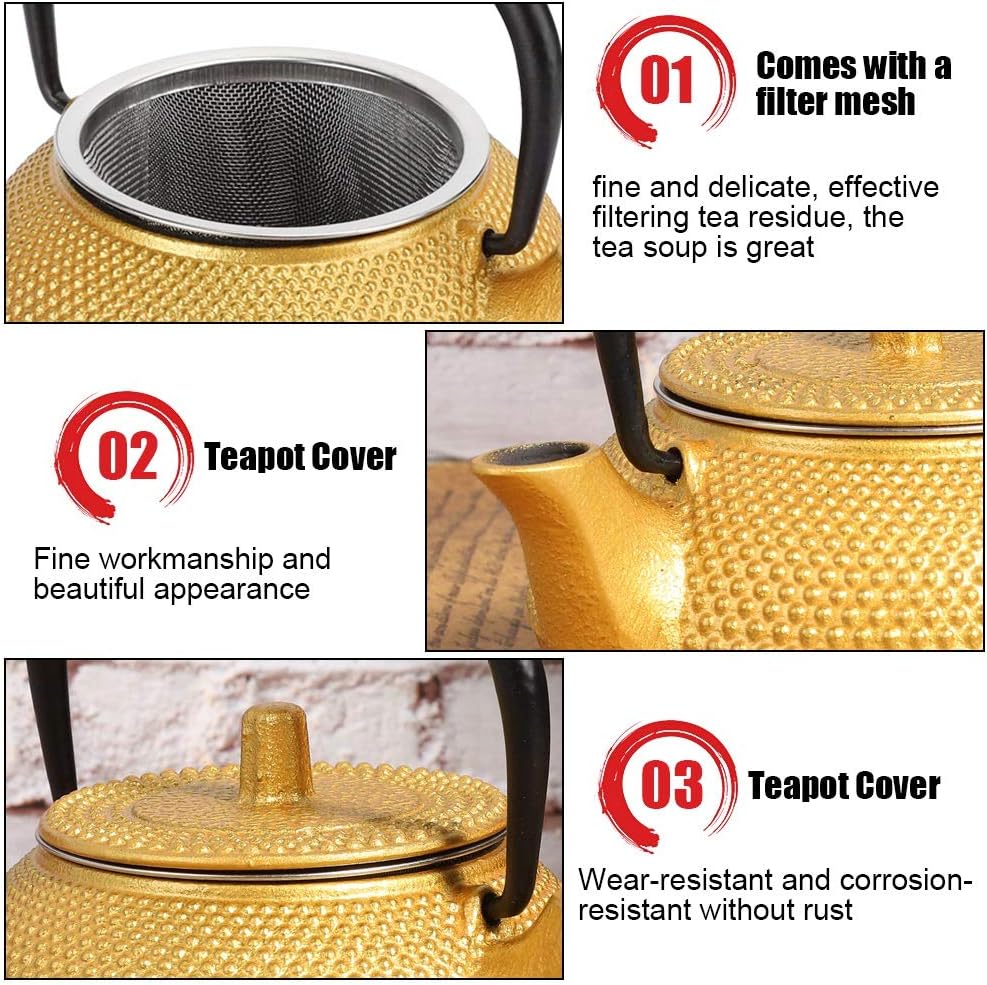 Cast Iron Teapot,0.3L Japanese Tetsubin Uncoated Cast Iron Tea Kettle With Stainless Steel Infuser For Coffee,Tea Bags,Loose Tea,Stovetop ,Collectible,for Home/Office/Restaurant