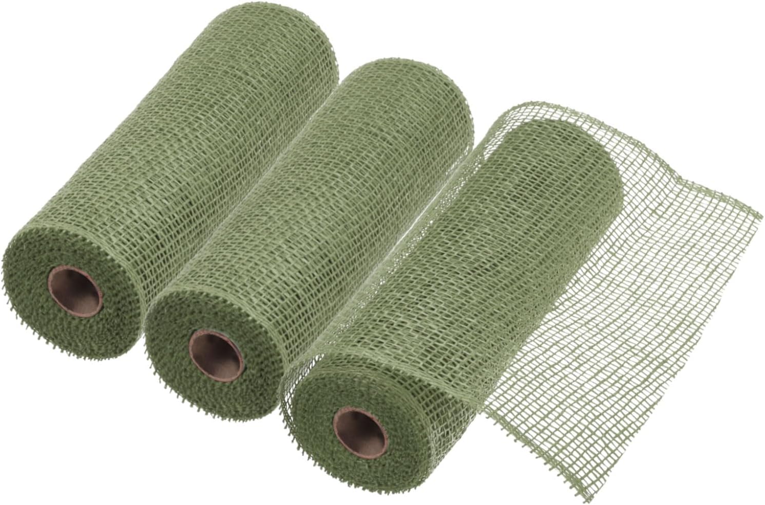 MECCANIXITY 3pcs 10 Inch Poly Burlap Mesh for Wreath, Decorative Mesh Fabric Ribbon 6.4 Yard for Fall Easter Christmas Flower Bow, Dark Green