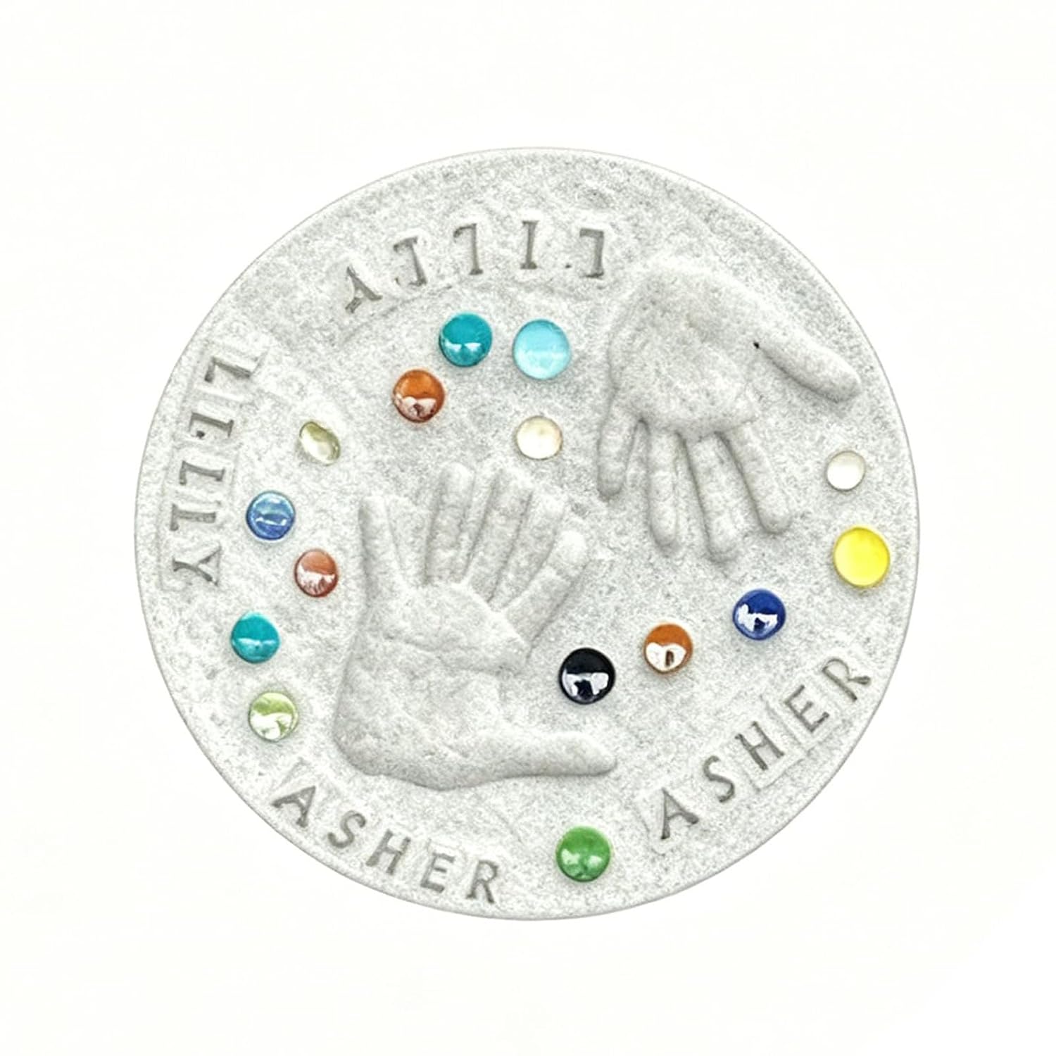 DIY Handprint Gift Kit, Large DIY Handprint Stepping Stone Kit, Indoor Outdoor Family Keepsake Craft Gift, Family Keepsake Art Gift, Includes 1 Mod, 26 Letter Stamps, and Colored Stones (14in)