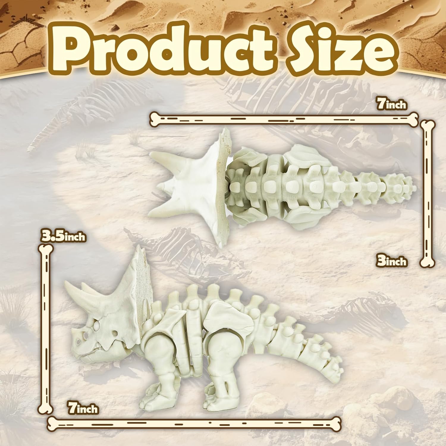 3D Printed Fossil Triceratops，3D Printed Anima Animal Bones，Dig & Discover Dino Triceratops Dinosaur Skeleton 3D Fossil Bones Excavation,Fidget restlessness