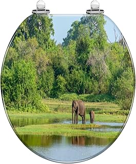 Round Toilet Seat elephant Resin Toilet Seat Quietly Slow Close with Quick-Release Hinges Toilet Seat with Cover Easy to Clean Install