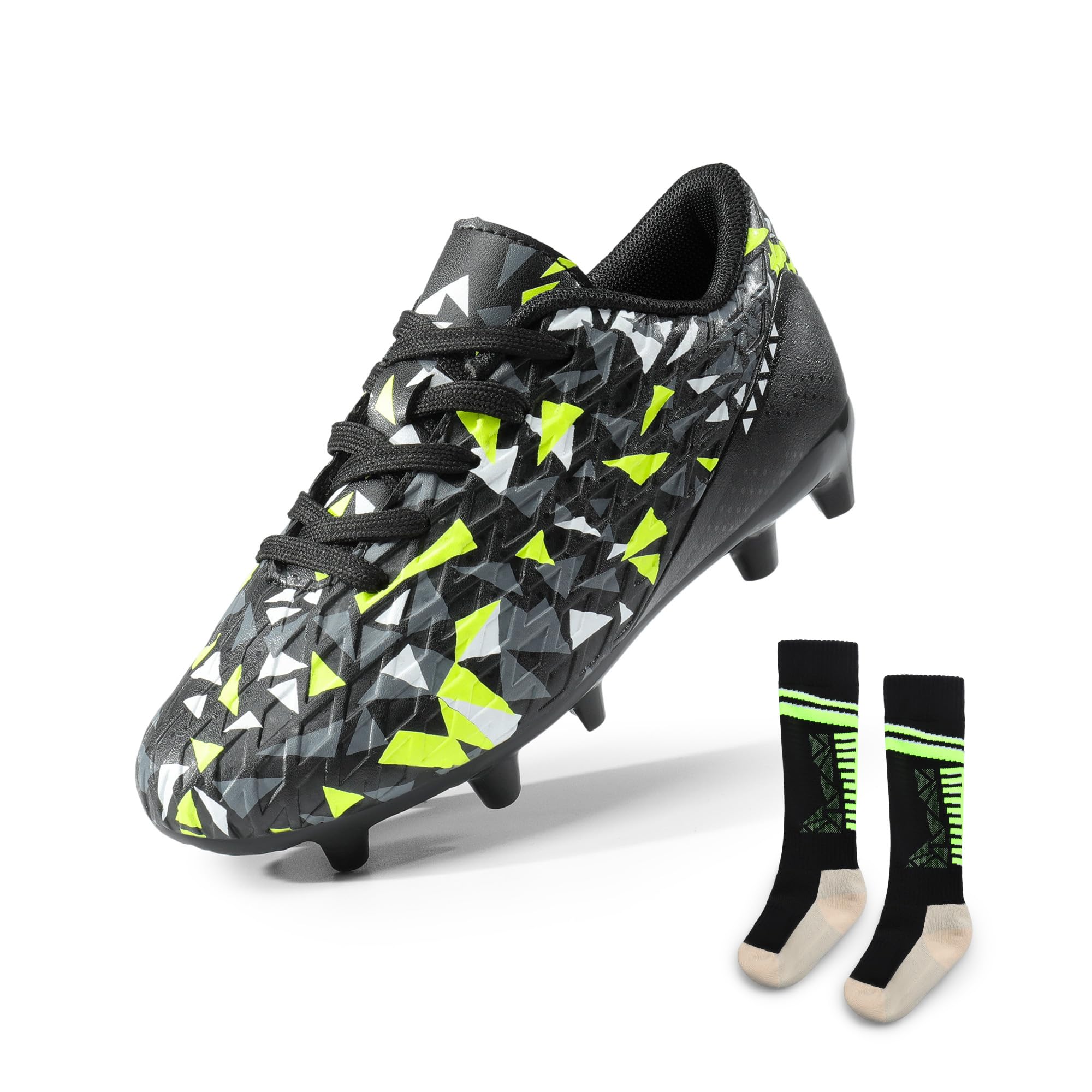 DREAM PAIRS Boys Girls Soccer Cleats Youth Firm Groud Athletic Outdoor Trainning Football Shoes with Soccer Socks