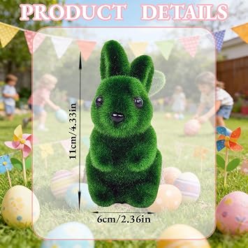 2Pcs Moss Flocked Bunny Easter Decorations 11CM Moss Rabbit Figurines Grass Furry Bunny Figurine Topiary, Spring Party Garden Yard Decor