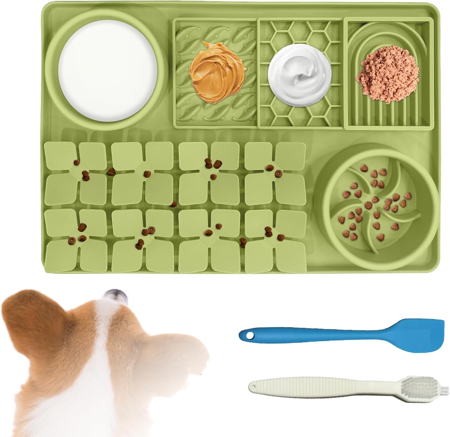 SmartTail Lick Mat for Dogs, Silicone Snuffle Mat for Puppies with Suction Cups, Dog Enrichment Toys for Anxiety Relief, Slow Feeder Dog Bowls for Wet and Dry Foods, Easy to Clean Green