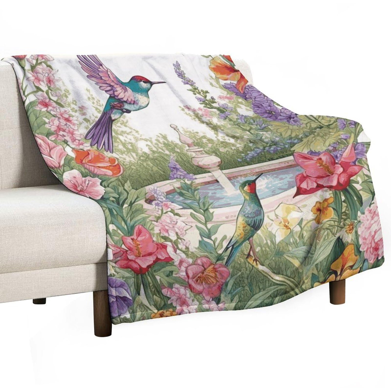 Couverture en flanelle douce et respirante imprimée fleurs pour lit et canapé