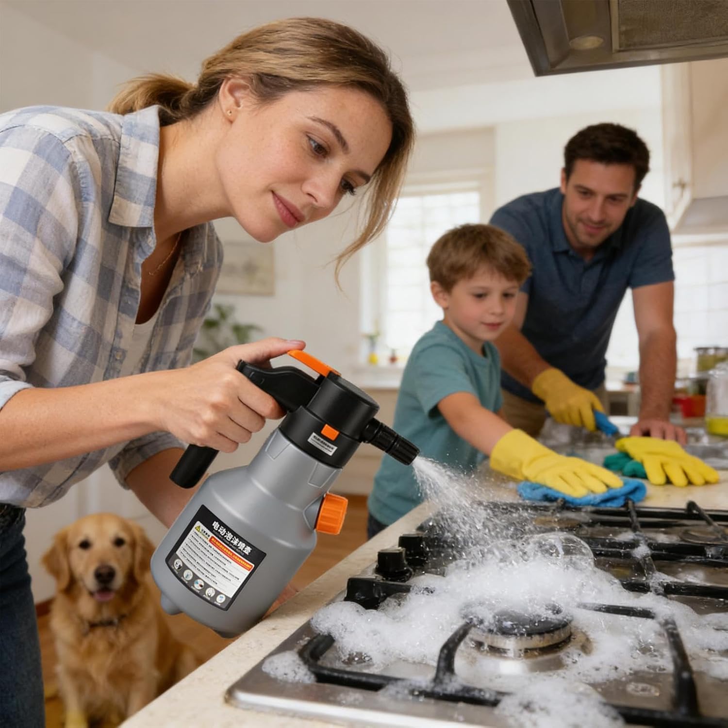 Battery Foam Sprayer - 2L Rechargeable Long Handle - Electric Foam Sprayer Car Wash,for Auto Vehicle Home Kitchens Outdoor Garden Yard Cleaning Washing Gardening Watering