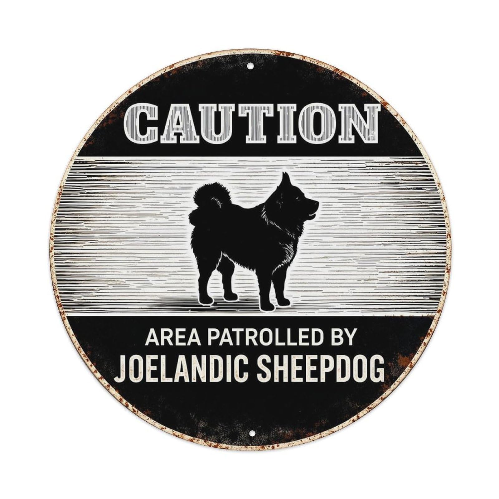 Caution Area Patrolled By Joelandic Sheepdog Round Tin Sign Vintage Metal Sign Home Bar Garden Indoor & Outdoor Wall Decor Retro Metal Poster 8x8 Inch