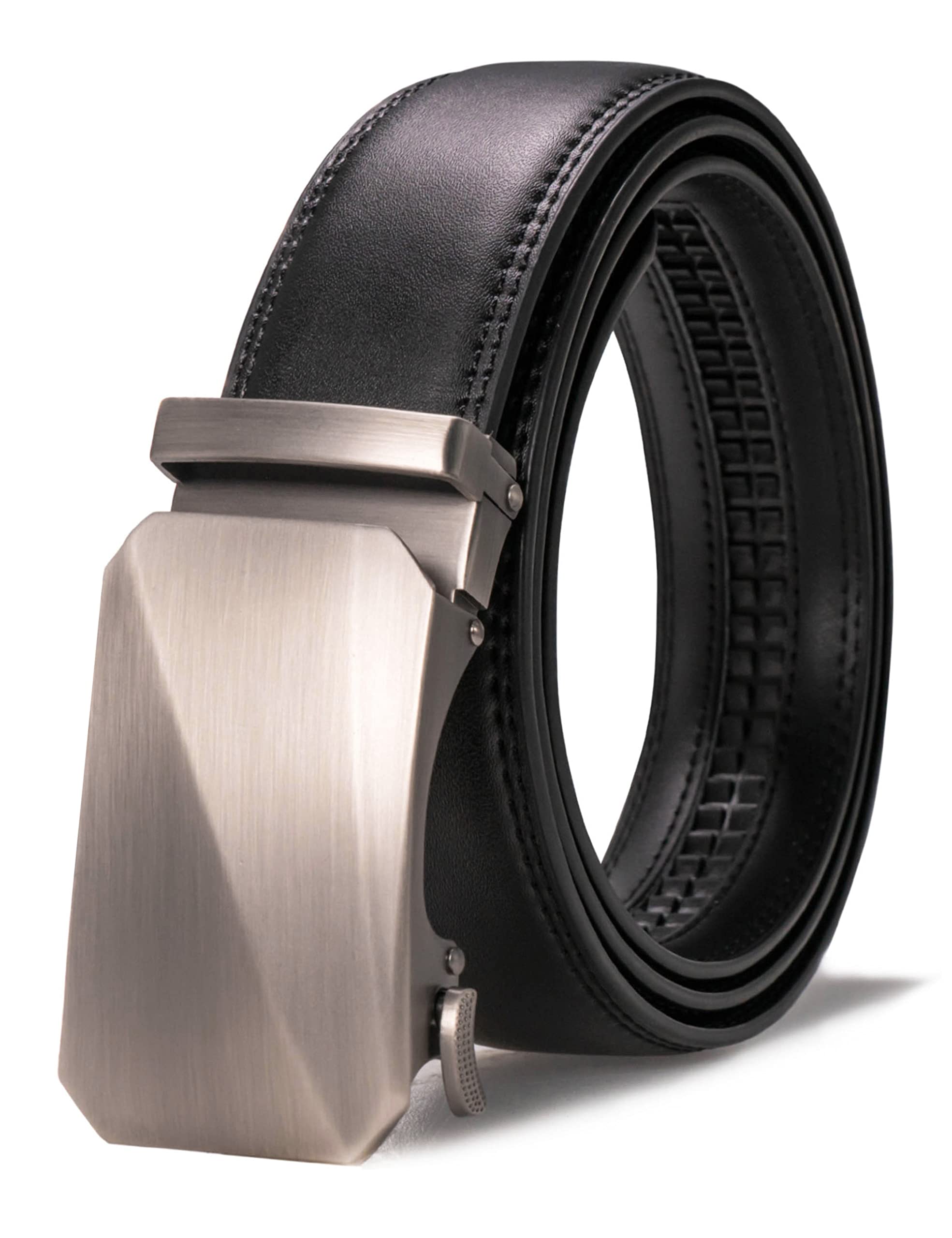Black Automatic Buckle Belt Leather Ratchet Belt for Men,