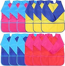 12 Pack Kids Art Smocks, Waterproof Toddler Painting Aprons With Long Sleeve And 3 Pockets for Age 5-8 Years, About 120cm
