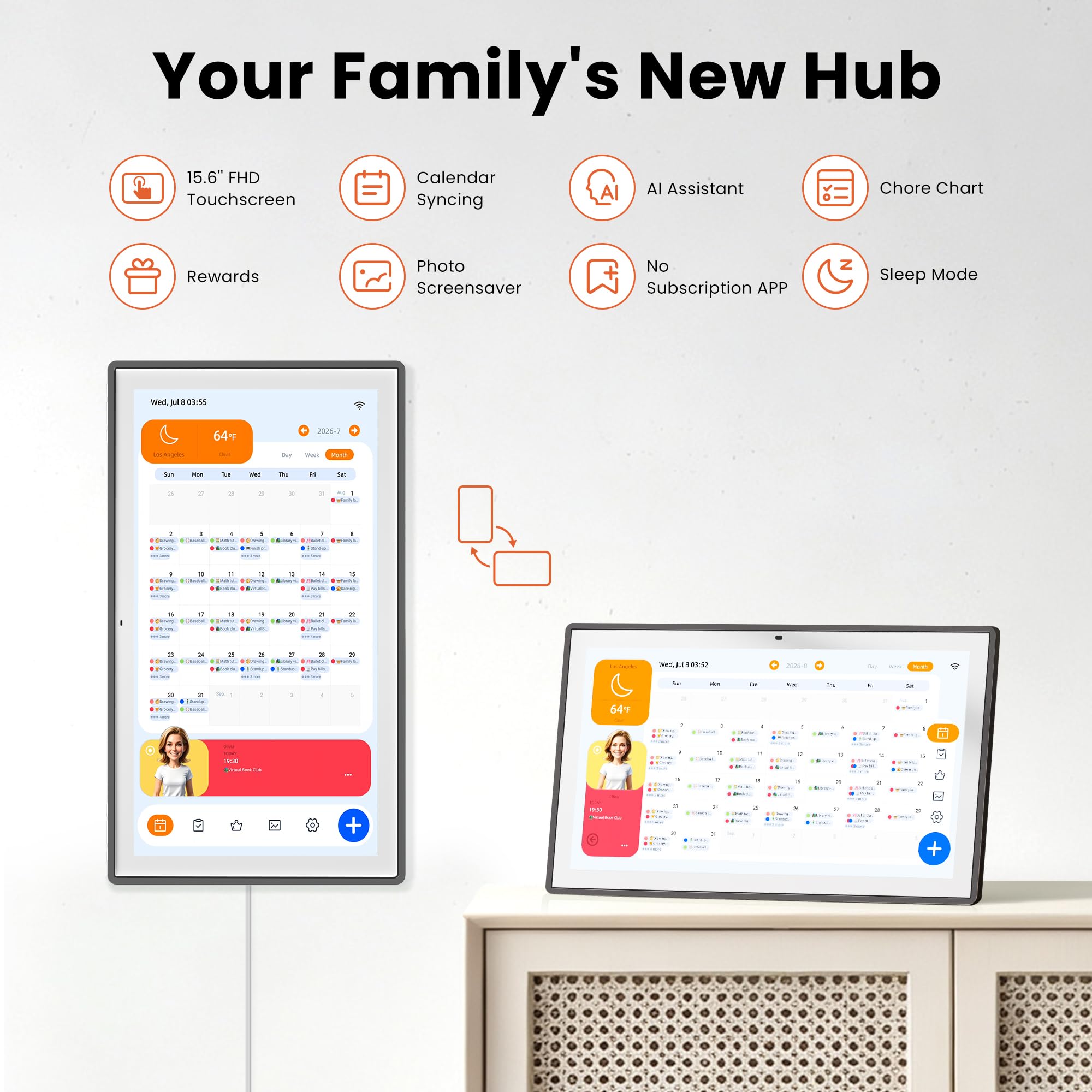 Pastigio Smart Digital Kalender, 15,6 Zoll Elektronischer Touchscreen Familie AI Kalender & Aufgabendiagramm mit Aufgaben Belohnungen Kein Abonnement Digitaler Bilderrahmen Wand & Tischhalterung