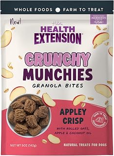 Health Extension Crunchy Munchies Granola Bites, 5oz (142g) – Appley Crisp Flavor, Natural Dog Treats with Rolled Oats & Coconut Oil, No Artificial Additives, Baked in The USA