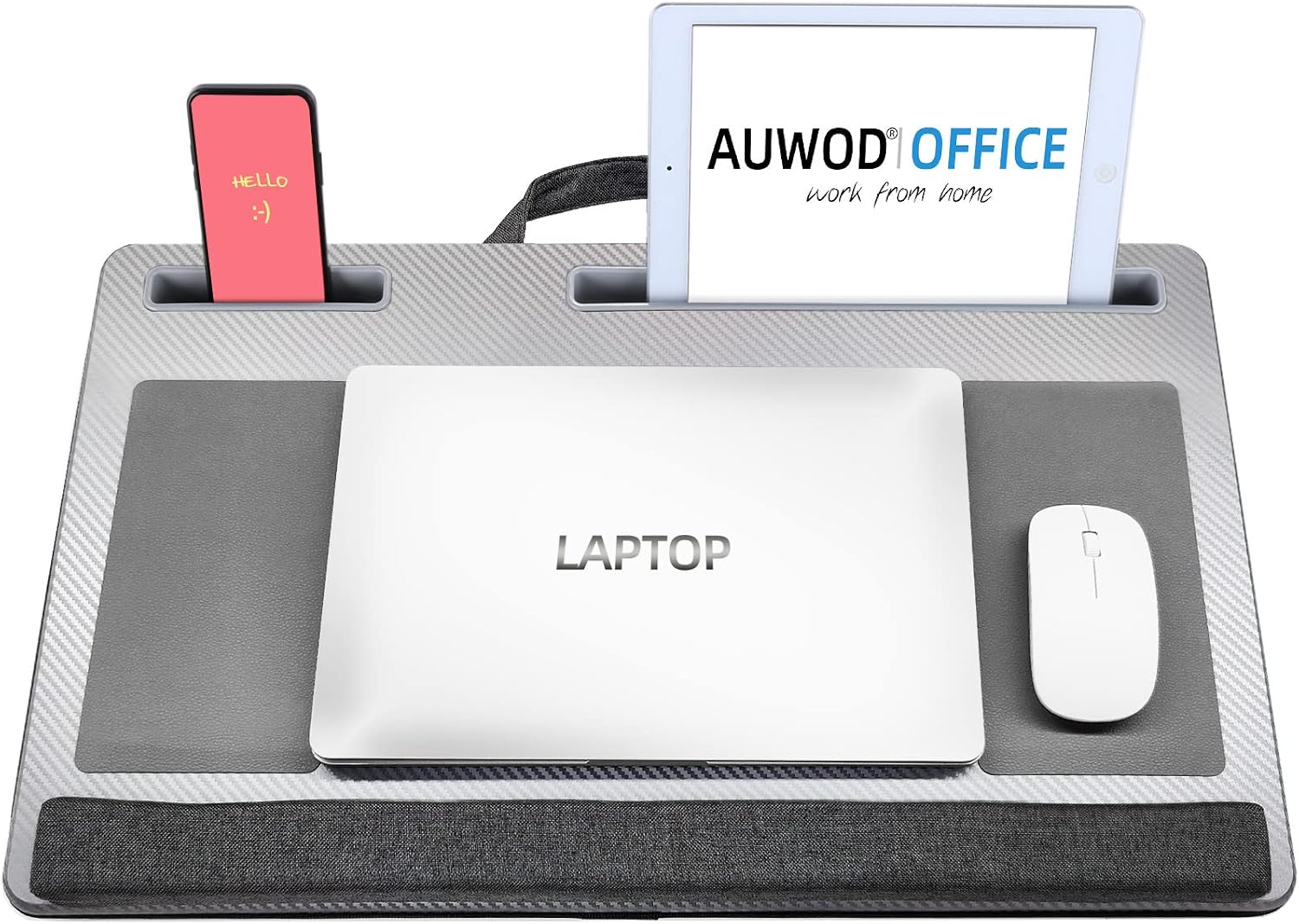 Extra Large Lap Laptop Desk- Home Office Portable LapDesk with Mouse Pad & Wrist Rest for Notebook/MacBook/Tablet, Sofa Bed Working, Writing, Drawing (Carbon Silver, Fit Up to 17-inch Laptops) image 3