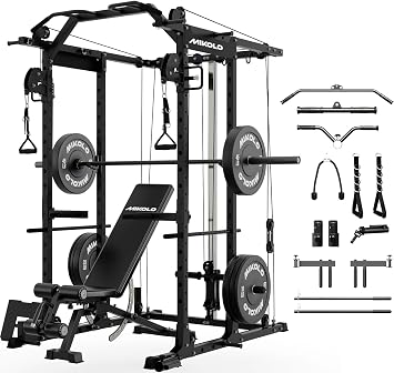 Mikolo Power Cage, Power Rack with Cable Crossover System, 1500LBS Squat Rack with LAT Pull Down System, Workout Cage with Pulley System for Fitness Home Gym
