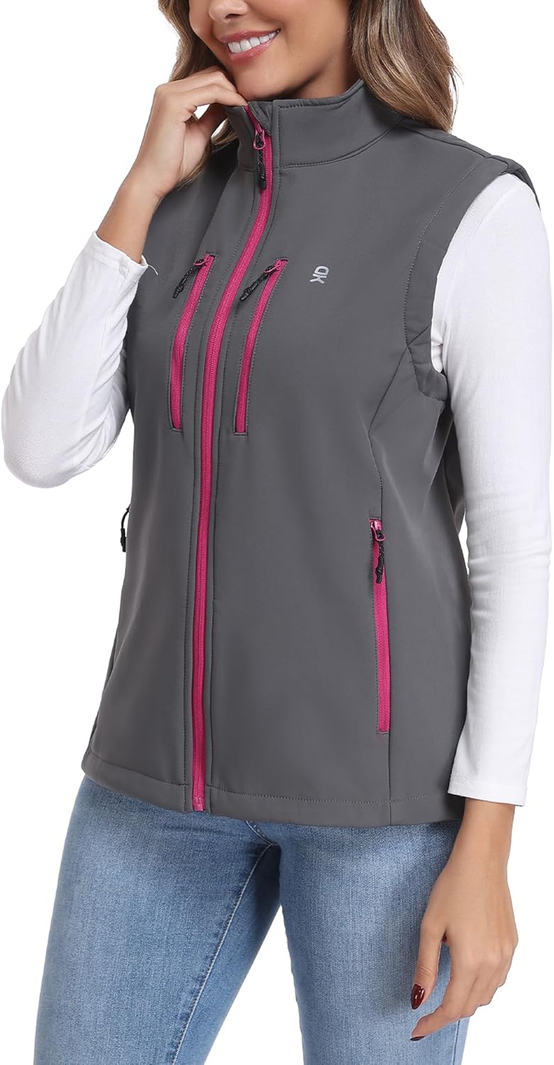 Little Donkey Andy Women's Lightweight Vest Fleece Softshell Vest Windproof Sleeveless Jacket Outerwear with 6 Zipper Pockets