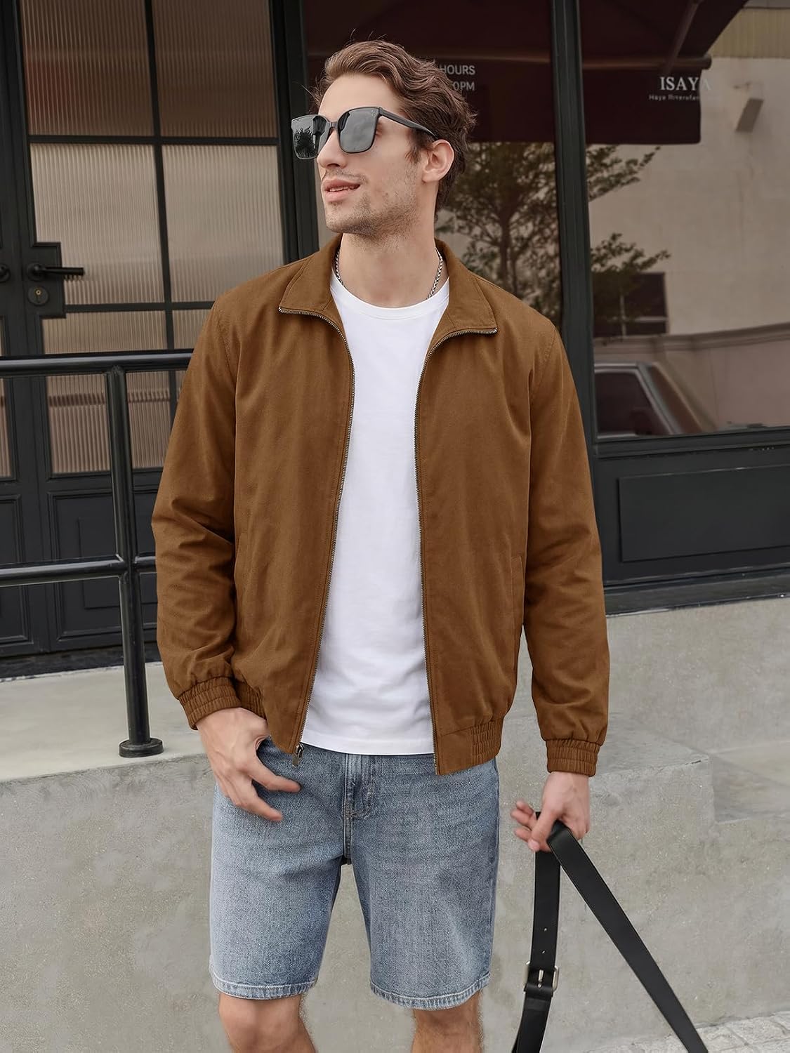 Runcati Mens Lightweight Bomber Jacket Causal Windbreaker Zip Up Fall Coat