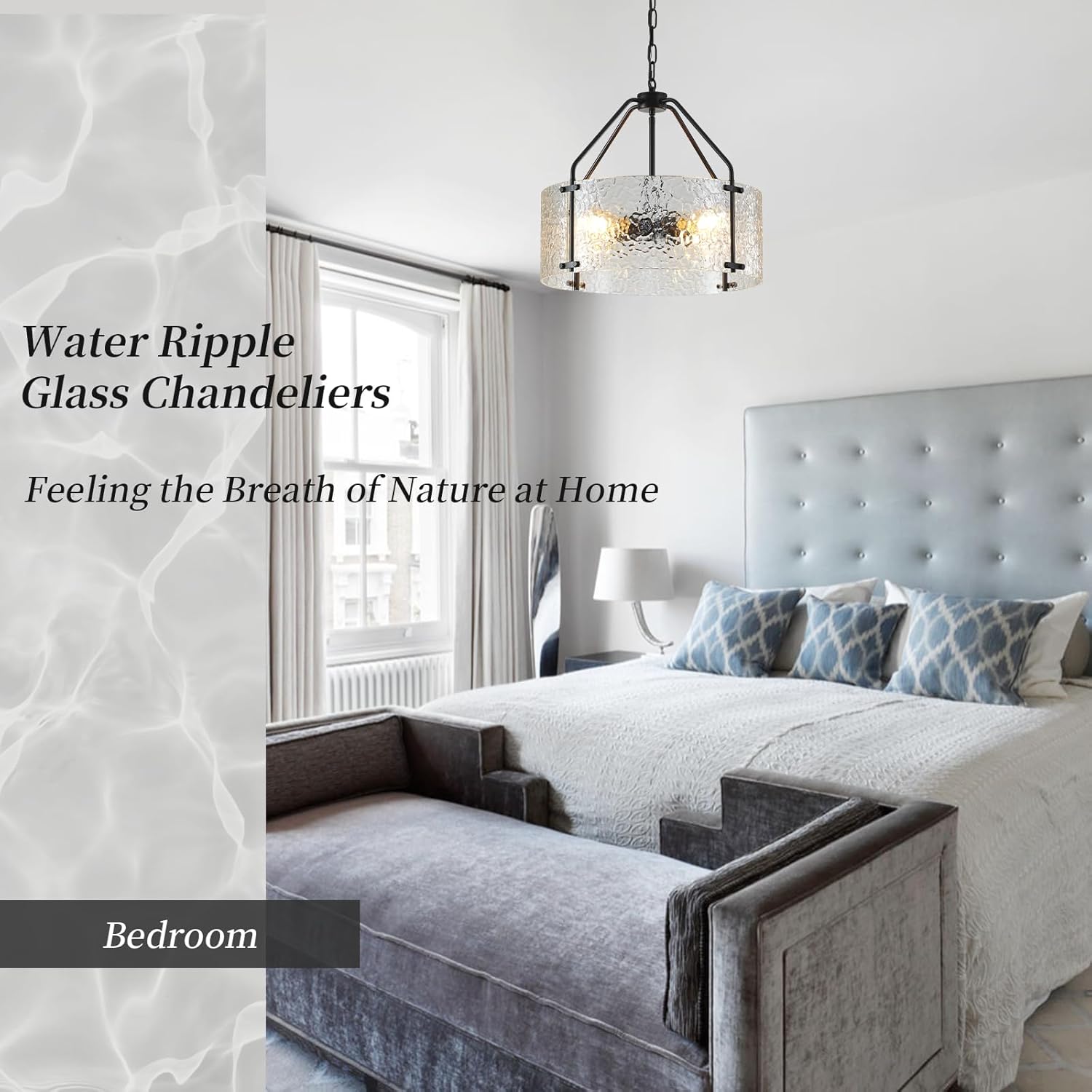 Glass Drum Chandelier for Dining Room 18'' Entryway Light Fixture 4-Light Kitchen Chandeliers Over Table Bedroom Light Fixture for Living Room Hallway Foyer Kitchen