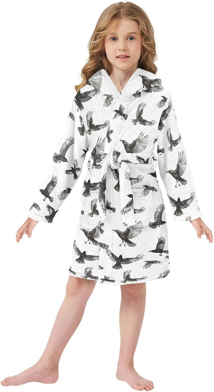 senya A Bunch Of Crows Toddler Hooded Bathrobe Kids Soft Plush Bath Towel Robes for Boys Girls 2-12 Years
