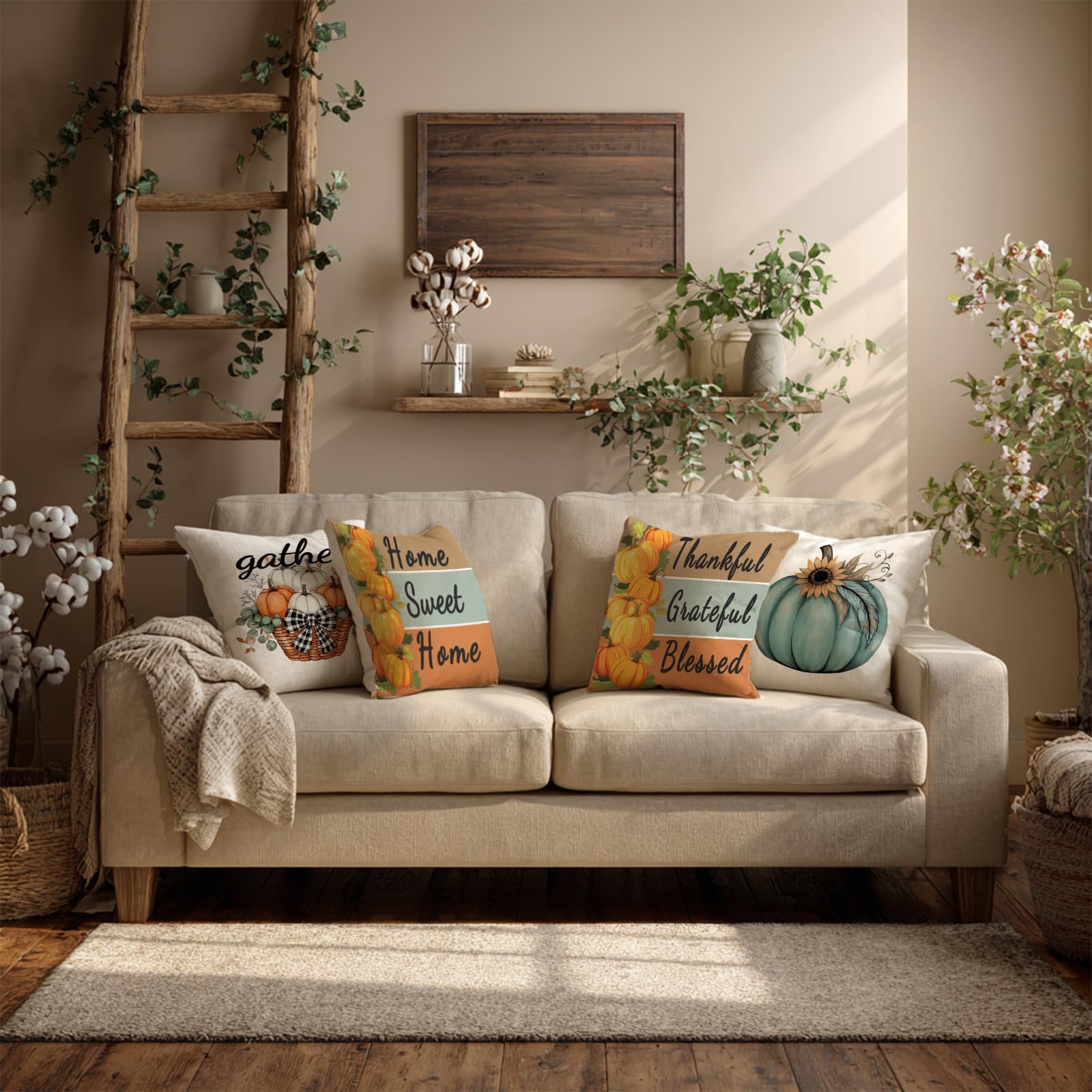 4 Taies D'Oreiller Hello Pumpkin – 18x18 Pouces – Automne – Décoration Maison