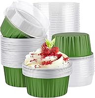 Vista 21 de EUSOAR Moldes desechables de papel de aluminio con tapas, 30 piezas de 5 onzas (4.2 fl oz) de papel de aluminio para magdalenas, tazas para hornear