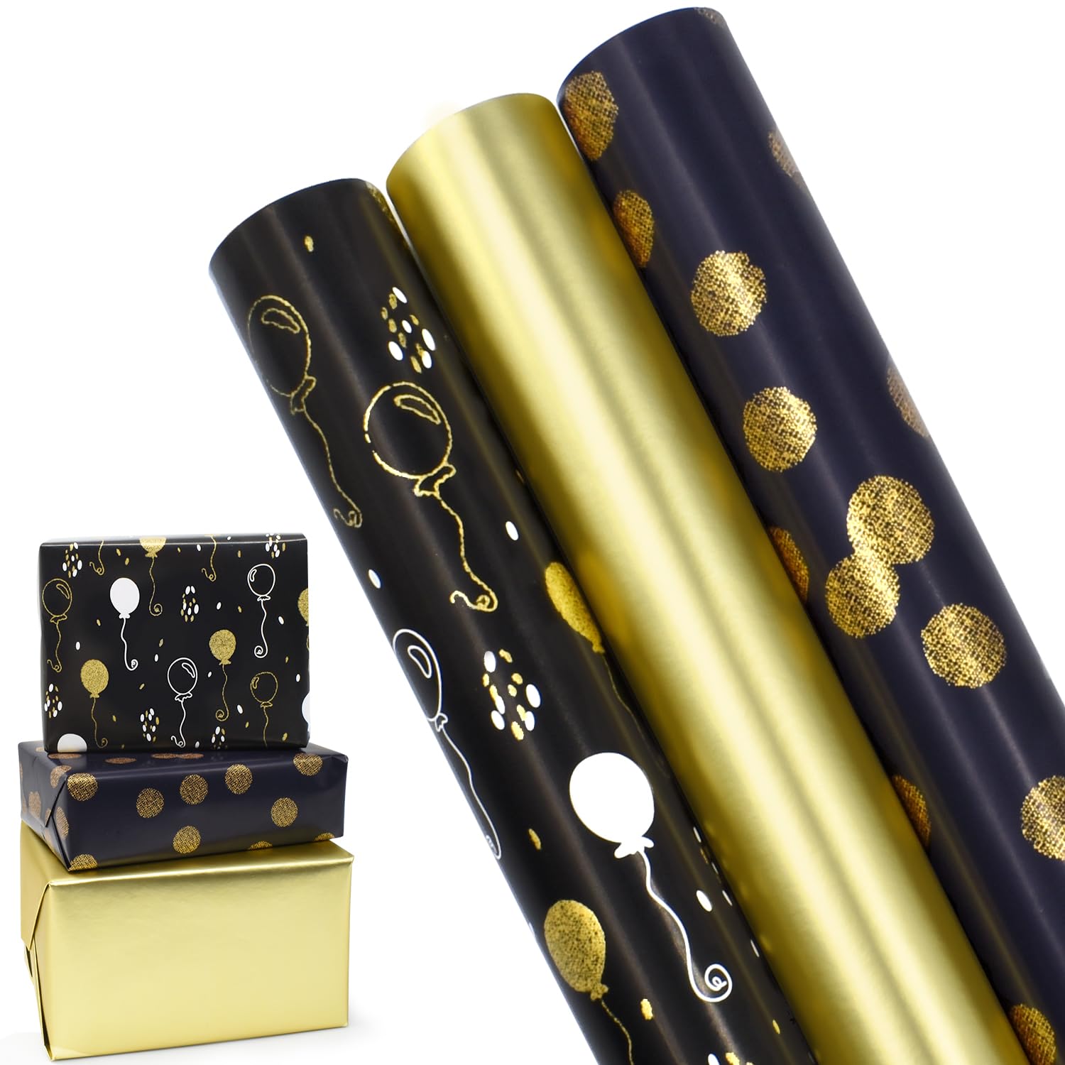 3 rotoli di carta da regalo metallizzata e brillante da 16,9 pollici * 10 piedi, rotolo di carta da regalo per compleanno, adatto per compleanni, feste, matrimoni, decorazioni regalo per festival