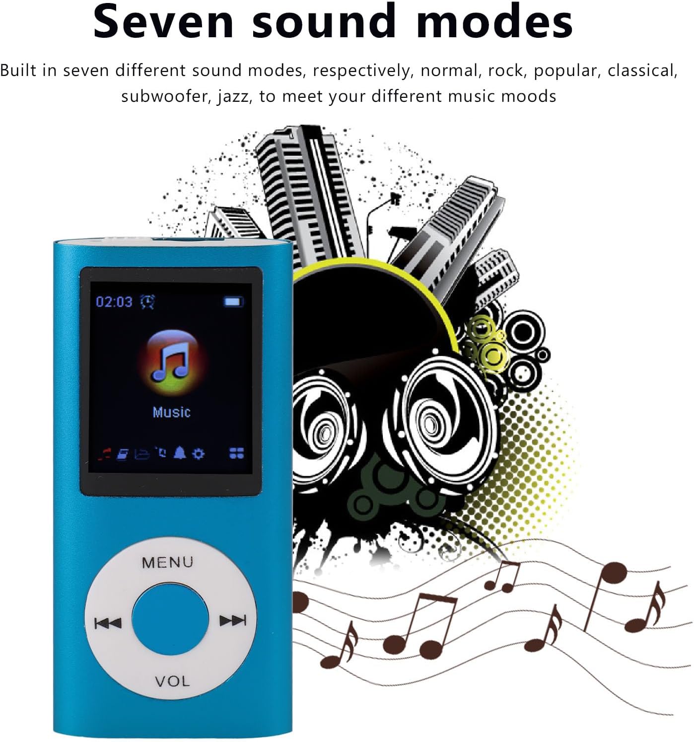 MP3 Player, Portable HiFi Lossless Digital MP3 Player with 1.8 Inch TFT Screen, 7 Sound Effect Modes, Includes 8GB Card for Students Teens