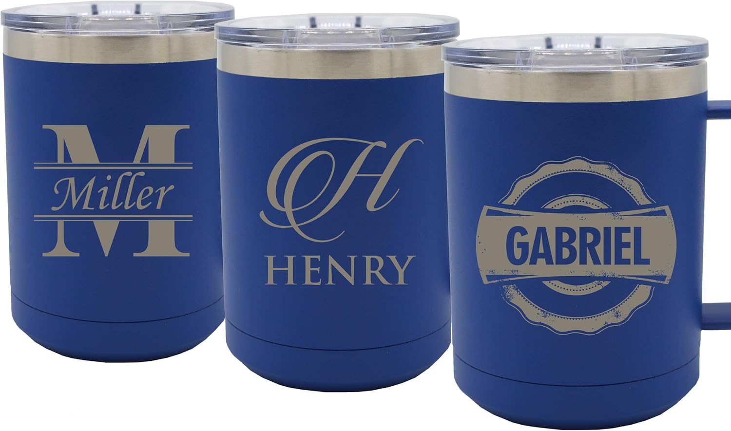 My Personal Memories Custom Personalized and Engraved 15 oz Insulated Travel Tumbler Coffee Mug with Handle and Lid - Customized To Go Cup (Royal Blue) - Image 3