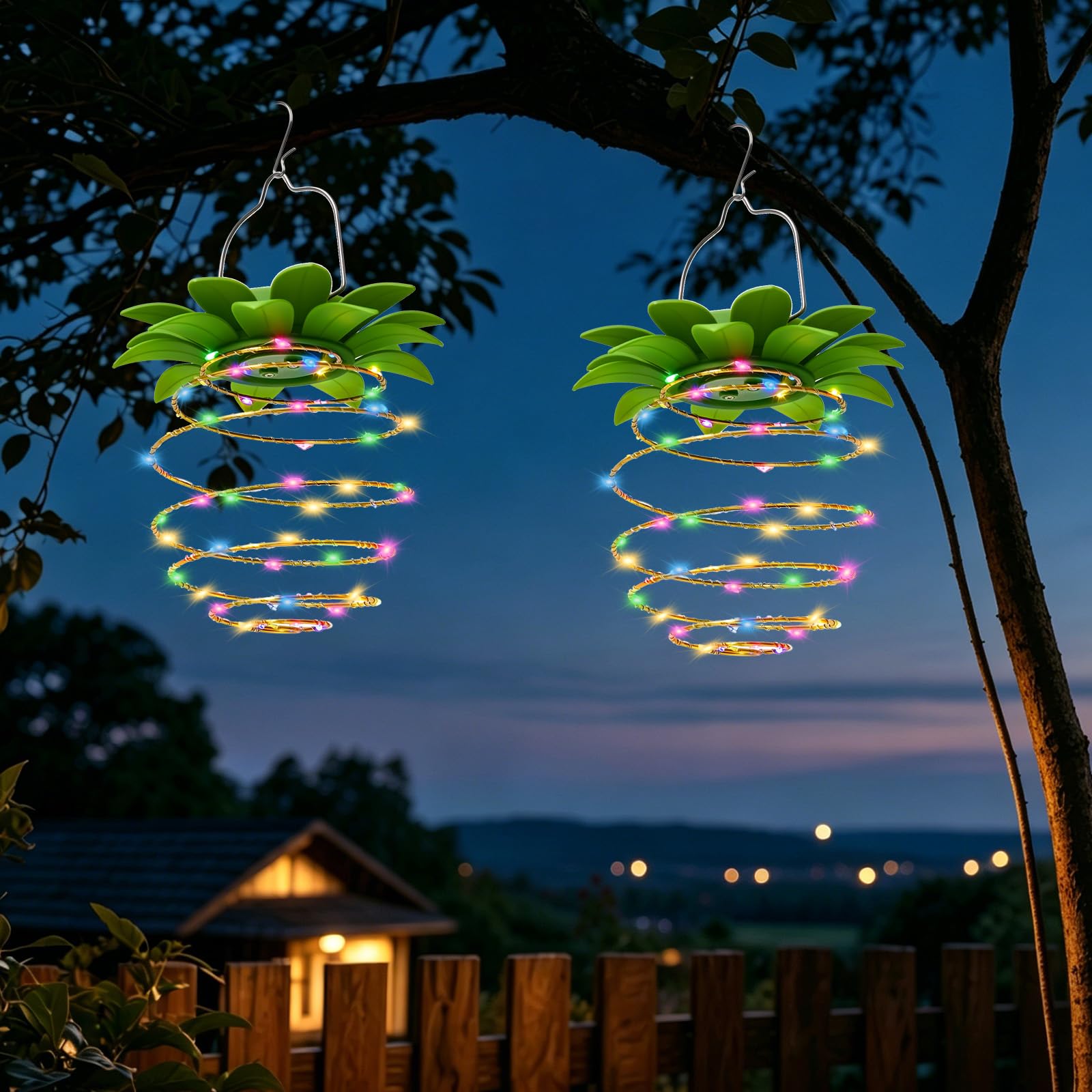 GlintBay Spiral Solar Garden Lights, LED Solar Lantern, RGB Coloured Hanging Solar Lights Outdoor Garden, Solar Powered Hanging Tree Light, IP65 Waterproof Garden Lights for Outdoor, Patio, Porch