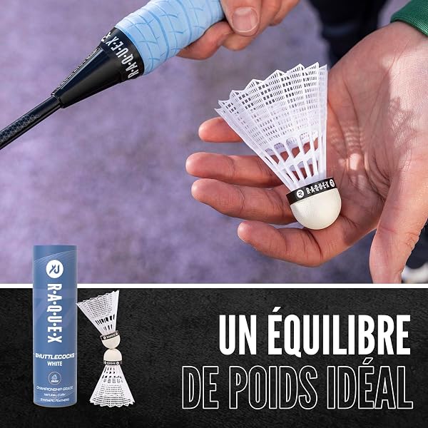Raquex Volants de Badminton en Plumes de Nylon Tube de 6 Volants en liège Naturel – Trois Options de Vitesse – Volants Blancs ou Jaunes –Volants de Badminton durables pour l'intérieur et l'extérieur - 4