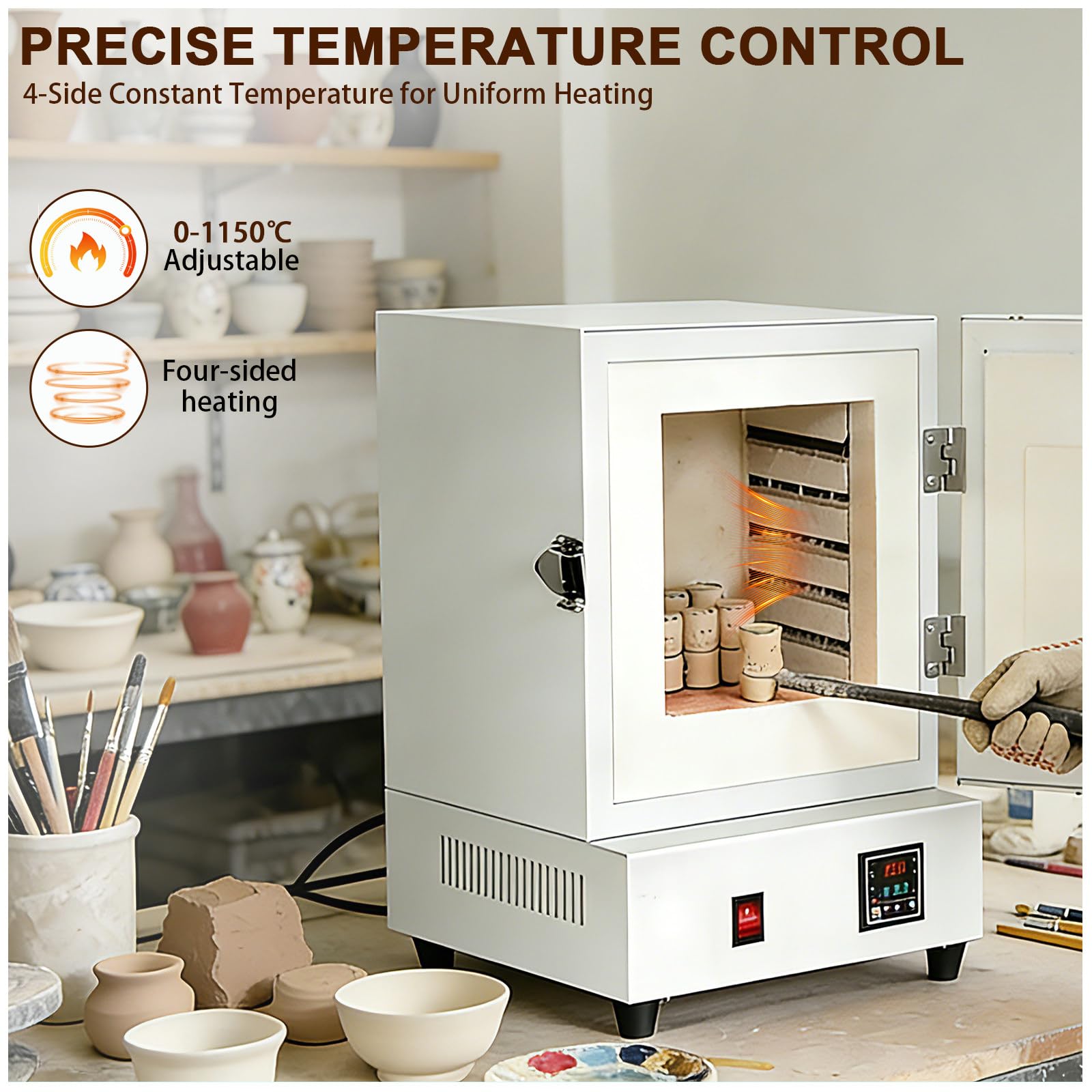 Labor-Muffelofen, Elektroofen für Schmuckherstellung, hohe Temperatur 1150 °C, vierseitige Heizung, geschlossenes System für Emaille-Handwerk und Probenvorbereitung